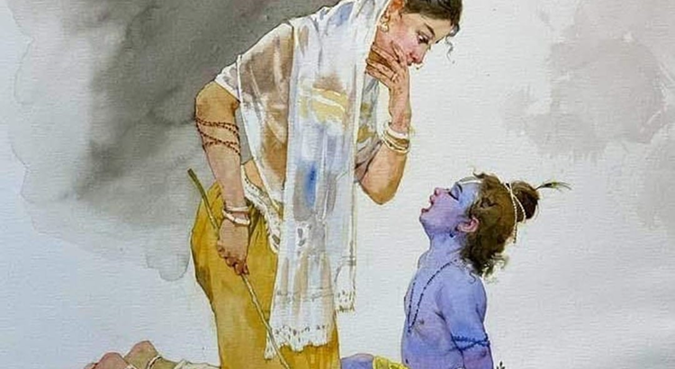 Bhagwan Shree Krishna and the universe in his mouth